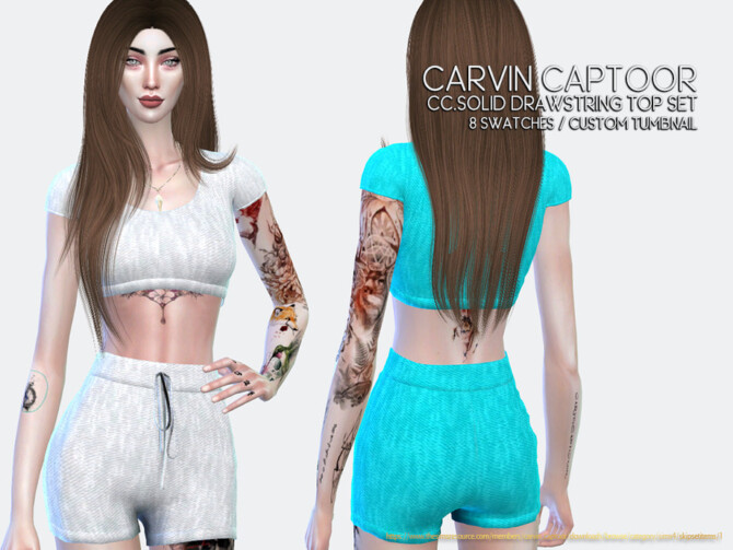 Sims 4 Solid Drawstring Top Set by carvin captoor at TSR