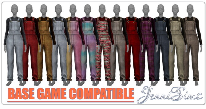 Sims 4 BASE GAME COMPATIBLE Denim overalls at Jenni Sims