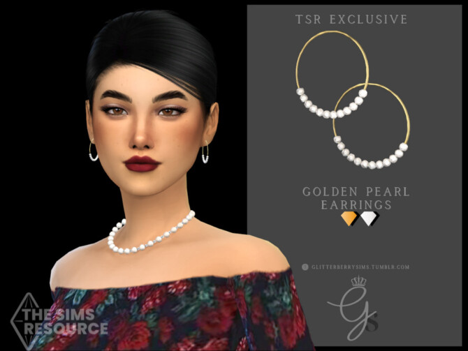 Sims 4 Golden Pearl Earrings by Glitterberryfly at TSR