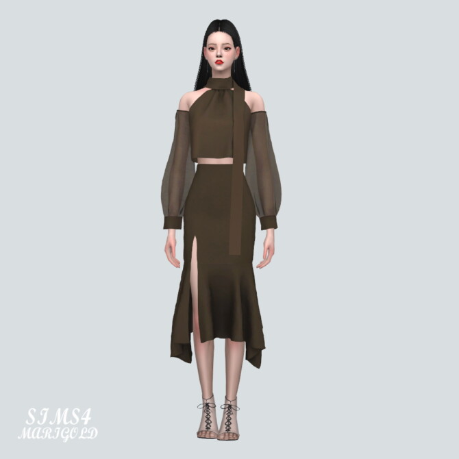 Sims 4 Chiffon OS Blouse With Midi Skirt at Marigold