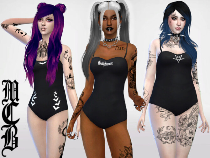 Sims 4 Goth Summer One Piece Swimsuits by MaruChanBe at TSR