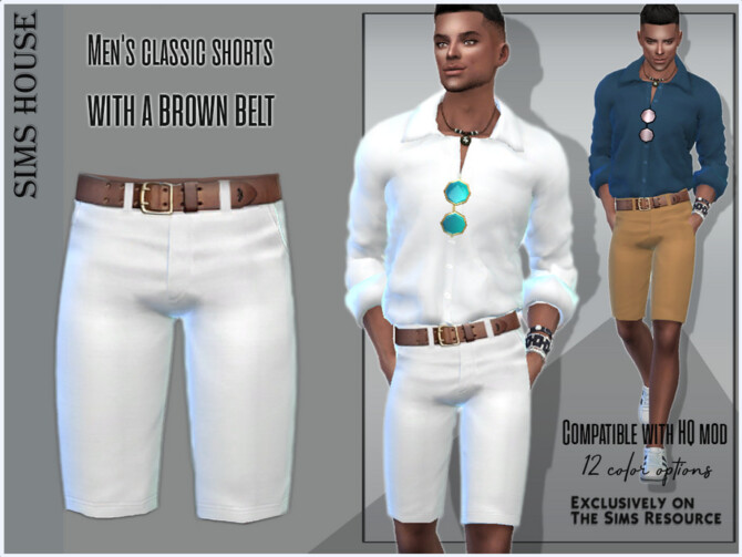 Sims 4 Mens classic shorts with a brown belt by Sims House at TSR