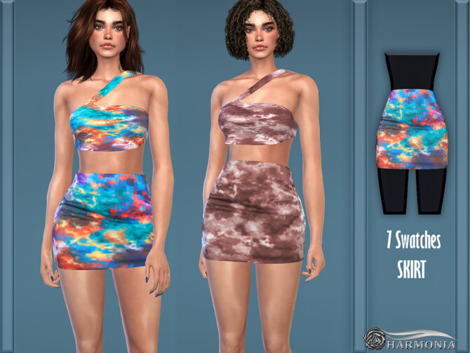 Sims 4 Tie Dye Woven Printed Mini Skirt by Harmonia at TSR