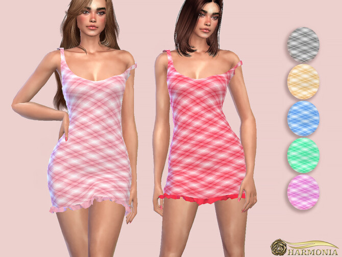 Sims 4 Ruffle Detail Plaid Dress by Harmonia at TSR