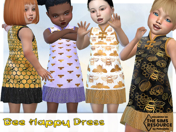 Sims 4 Bee Happy Silk Dress by Pelineldis at TSR
