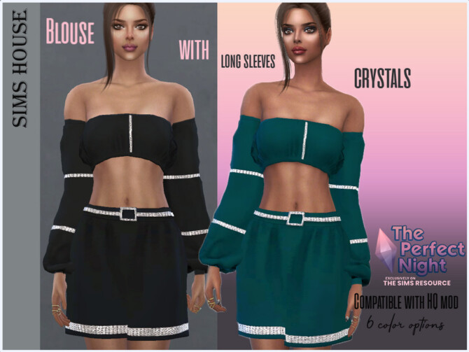 Blouse with long sleeves with crystals by Sims House at TSR » Sims 4 ...