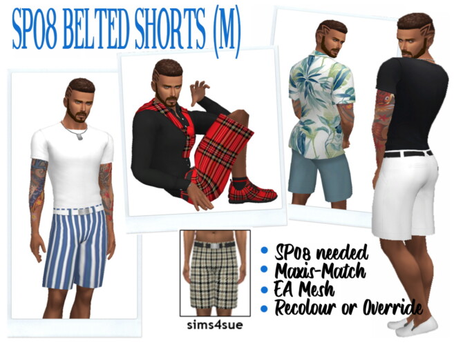 Sims 4 SP08 BELTED SHORTS (M) at Sims4Sue