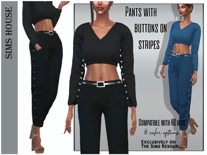 Pants With Buttons On Stripes By Sims House