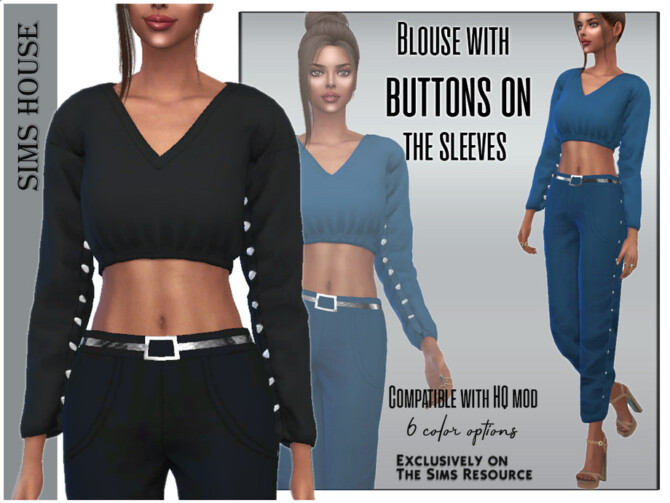 Sims 4 Blouse with buttons on the sleeves by Sims House at TSR