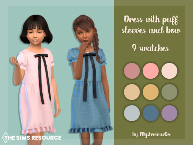 Sims 4 Dress with puff sleeves and bow by MysteriousOo at TSR