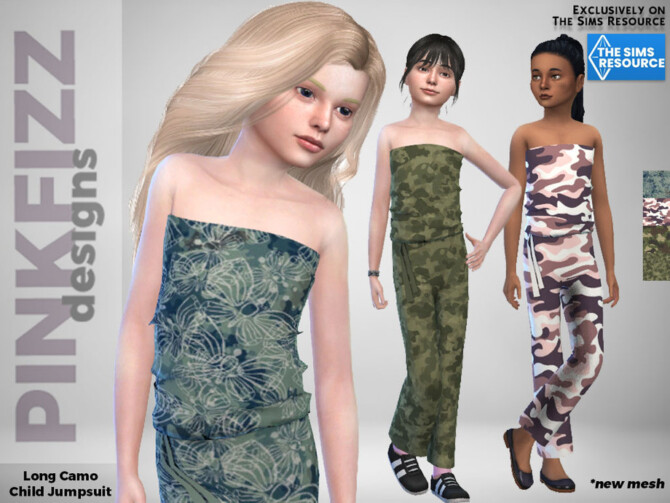 Sims 4 Camo Long Jumpsuit for kids by Pinkfizzzzz at TSR