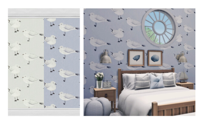 Sims 4 Coastal Wallpaper with Crown Molding at Sooky