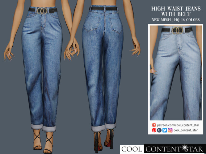 High Waist Jeans With Belt By Sims2fanbg