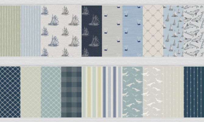 Sims 4 Coastal Wallpaper with Crown Molding at Sooky