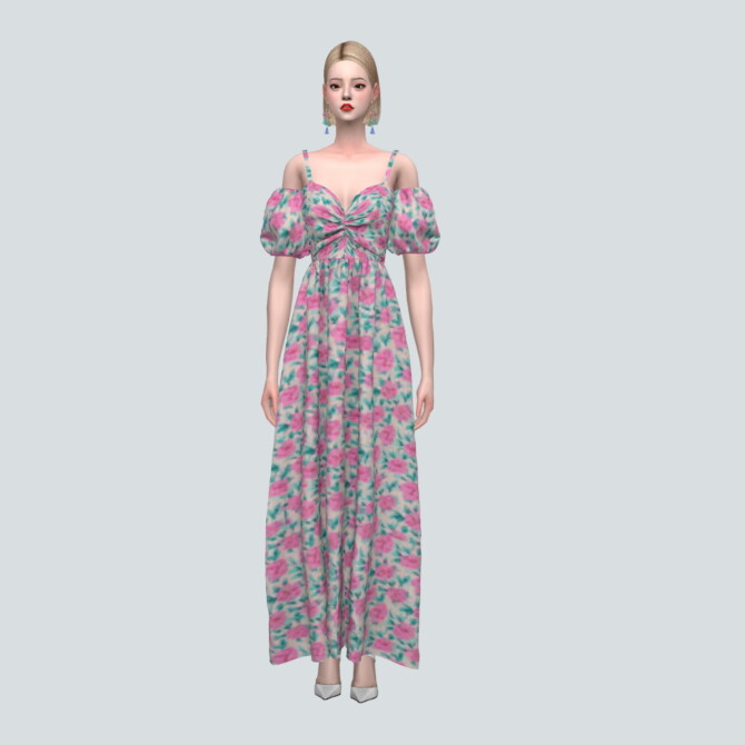 Sims 4 Shirring Long OS Dress at Marigold