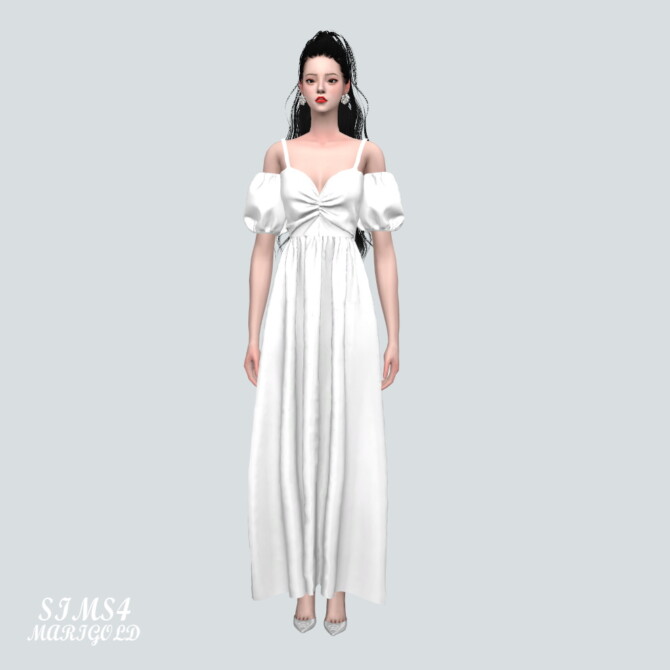 Shirring Long OS Dress at Marigold » Sims 4 Updates