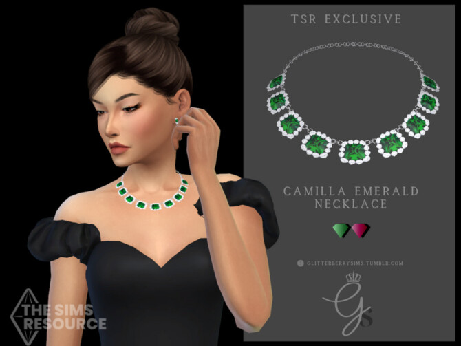Sims 4 Camilla Emerald Necklace by Glitterberryfly at TSR