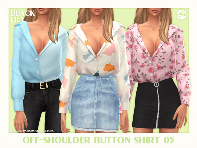 Off Shoulder Button Shirt 05 By Black Lily At Tsr Sims 4 Updates