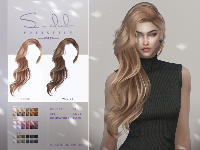 Sims 4 Long wavy hair for female by S Club at TSR