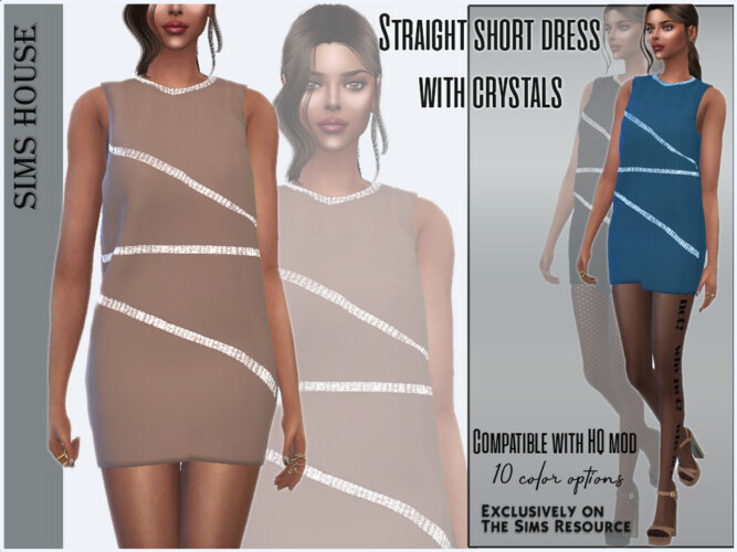 Straight Short Dress With Crystals By Sims House