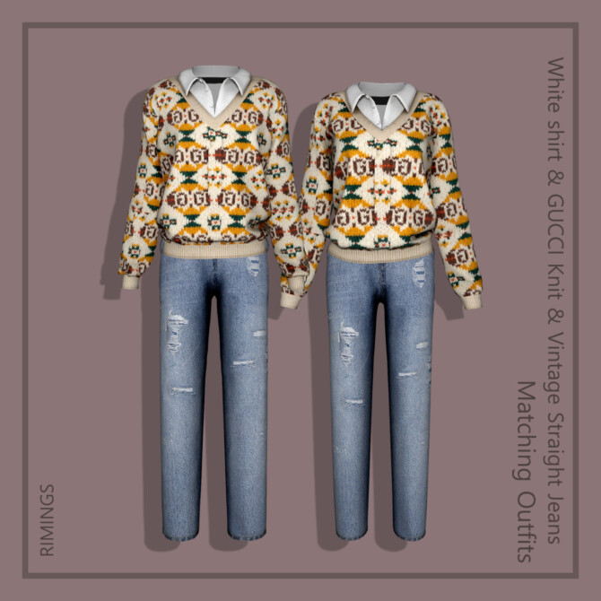 Sims 4 White shirt & Knit sweater & Vintage Straight Jeans at RIMINGs