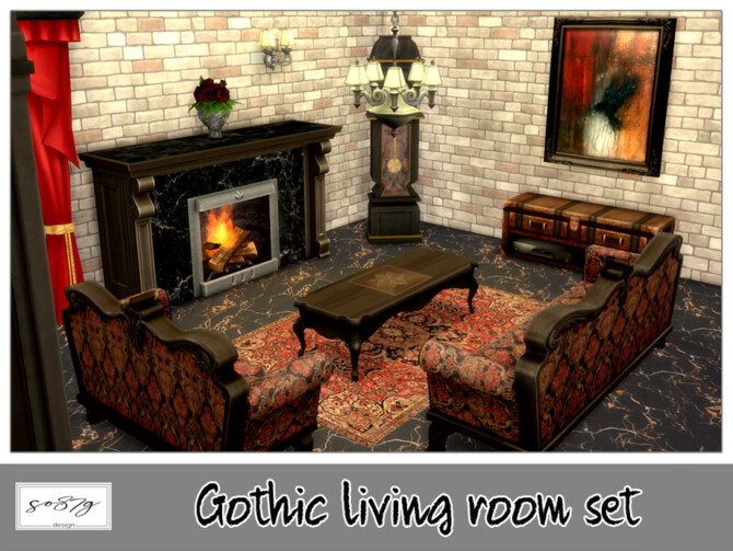 Sims 4 Gothic Living room recolor by so87g at TSR