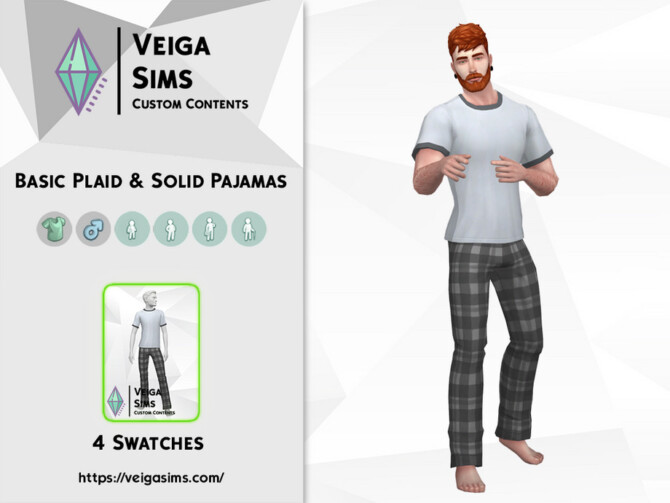 Sims 4 Basic Plaid and Solid Pajamas by David Mtv at TSR