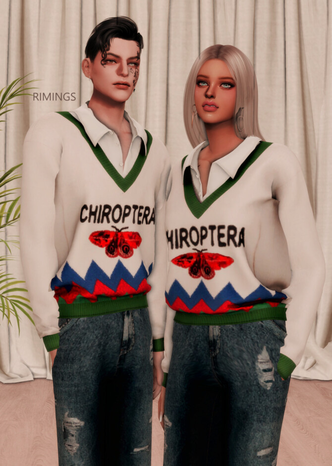 Sims 4 White shirt & Knit sweater & Vintage Straight Jeans at RIMINGs