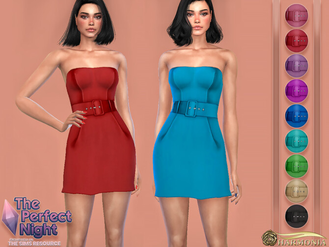 Sims 4 The Perfect Night Strapless Dress by Harmonia at TSR