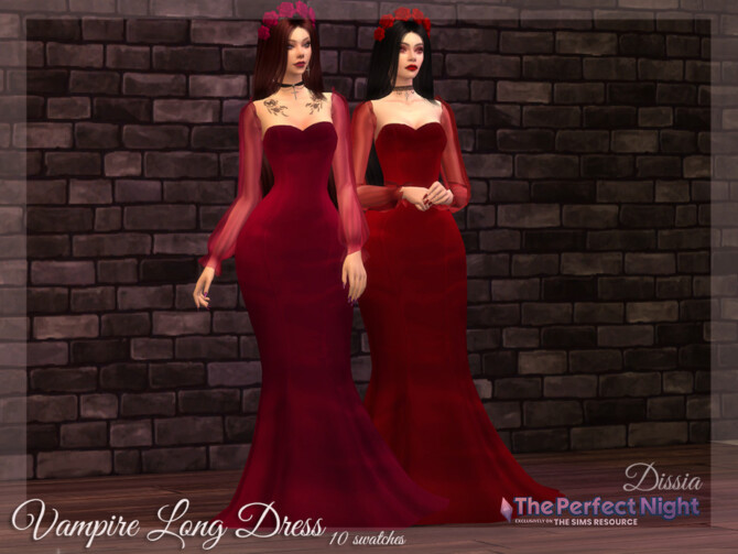 Sims 4 The Perfect Night Vampire Long Dress by Dissia at TSR