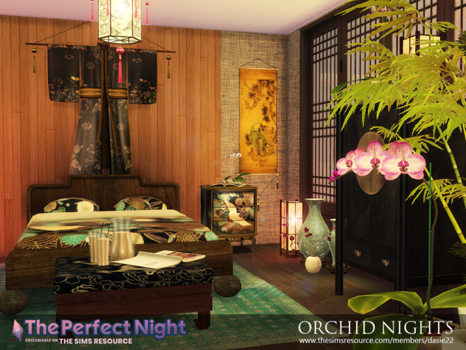 Sims 4 ORCHID NIGHTS bedroom by dasie2 at TSR