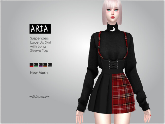 Sims 4 ARIA Suspender Outfit by Helsoseira at TSR