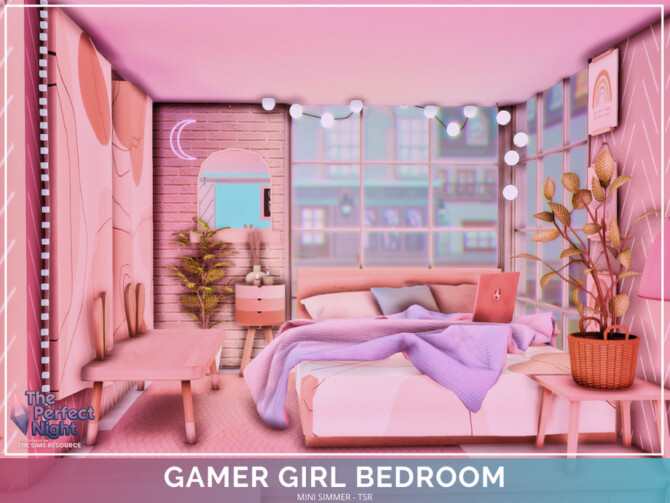 Sims 4 Gamer Girl Bedroom by Mini Simmer at TSR