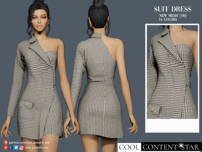 Sims 4 One Shoulder Suit Dress by sims2fanbg at TSR