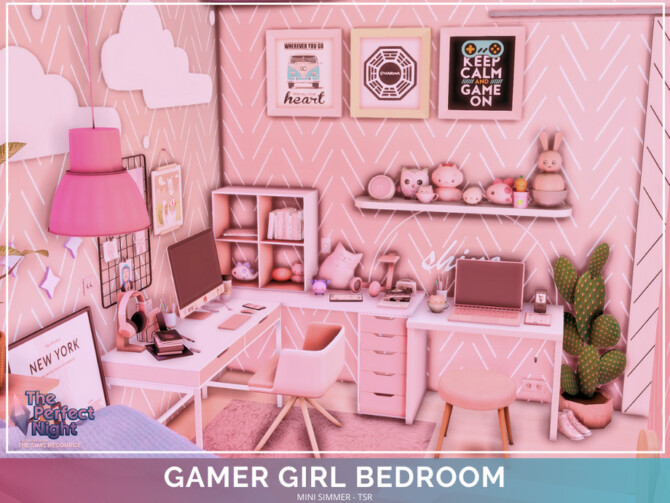Sims 4 Gamer Girl Bedroom by Mini Simmer at TSR