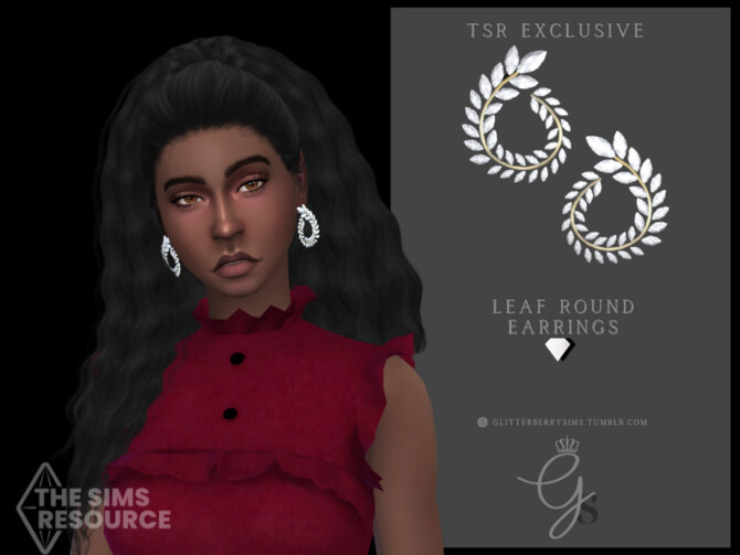 Sims 4 Leaf Round Earrings by Glitterberryfly at TSR