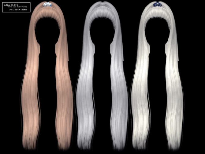 Sims 4 Ada Hair with acc scrunchie + Hallie and Alivia Hairs at Phoenix Sims