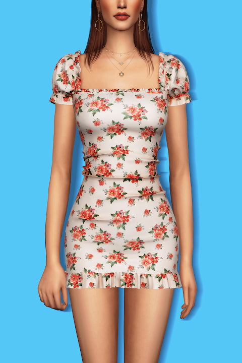 Puff Sleeve Mini Dress at Gorilla » Sims 4 Updates