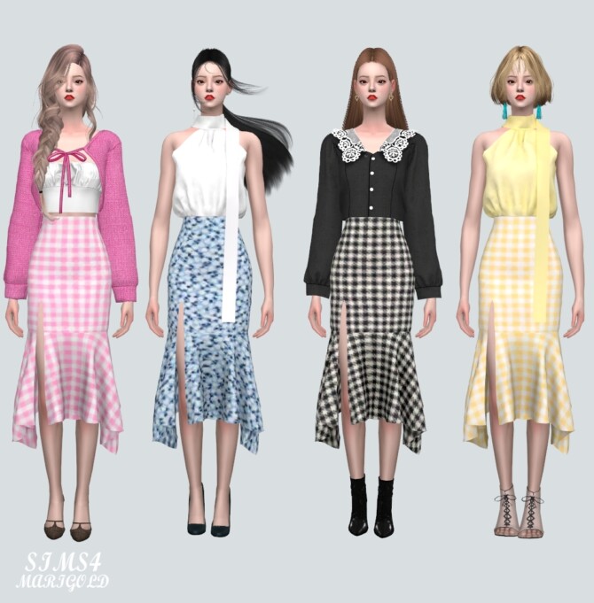 Sims 4 Chiffon OS Midi Skirts V2 at Marigold
