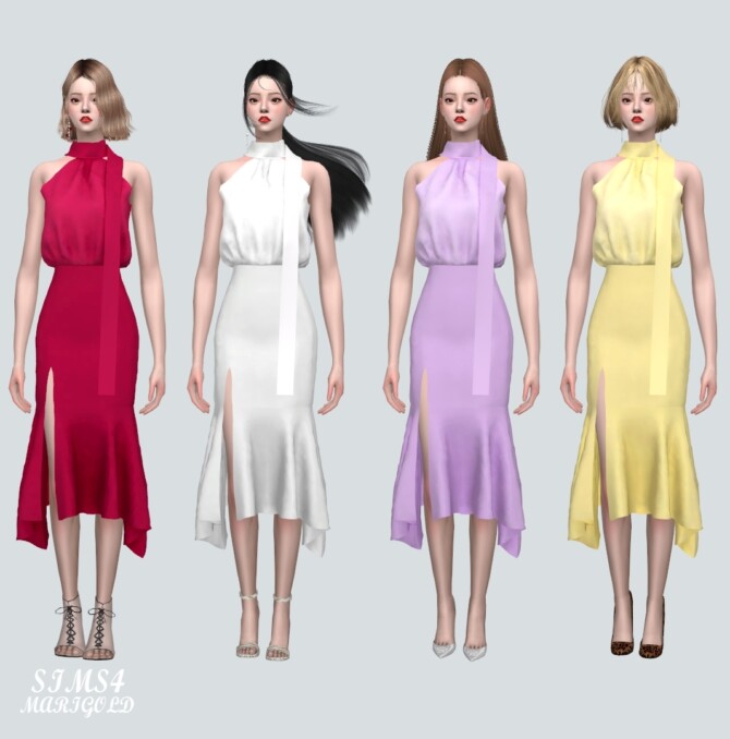 Sims 4 Chiffon OS Blouse With Midi Skirt V2 at Marigold