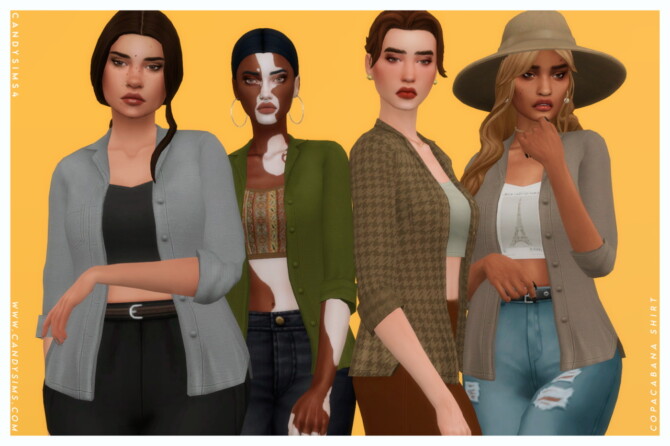 Sims 4 COPACABANA denim shirt with a cropped tank top at Candy Sims 4