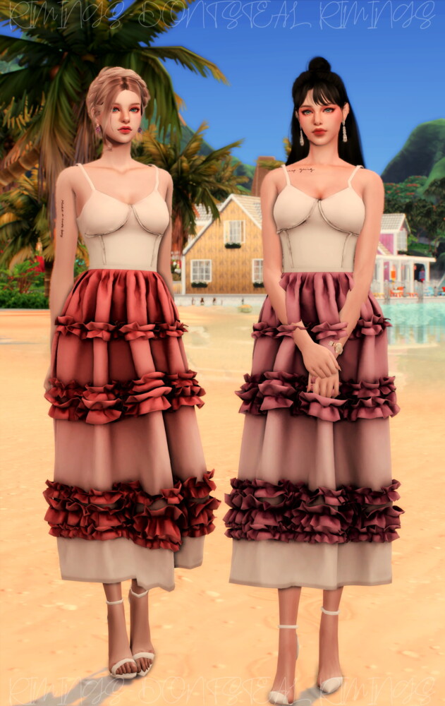 Sims 4 Bustier Ruffle Long Dress at RIMINGs