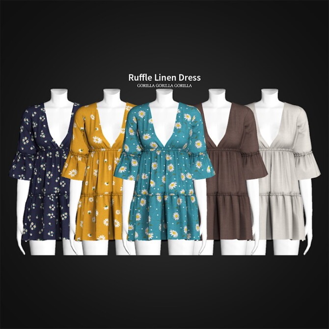 Sims 4 Ruffle Linen Dress at Gorilla