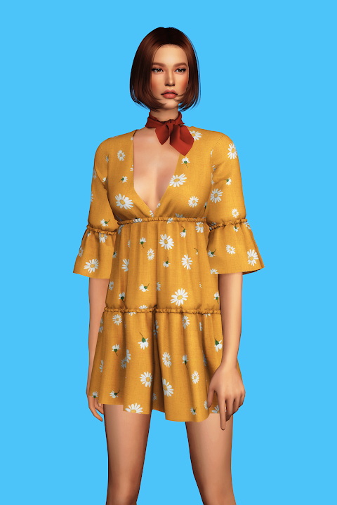 Sims 4 Ruffle Linen Dress at Gorilla