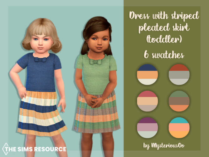 Sims 4 Short dress with striped pleated skirt (toddler) by MysteriousOo at TSR