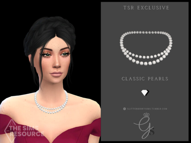 Sims 4 Classic Pearls Necklace by Glitterberryfly at TSR