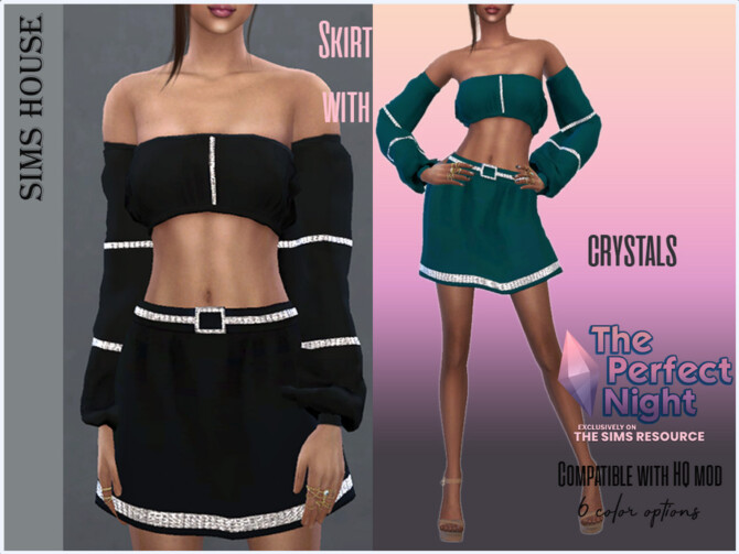 Sims 4 Skirt with belt with crystals by Sims House at TSR
