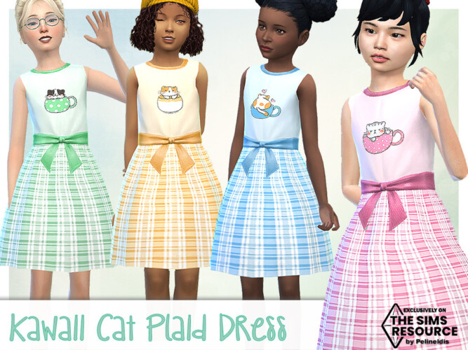 Kawaii Cat And Plaid Dress By Pelineldis