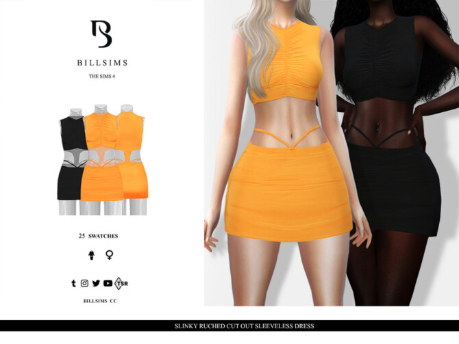 Sims 4 Slinky Ruched Cut Out Sleeveless Dress by Bill Sims at TSR
