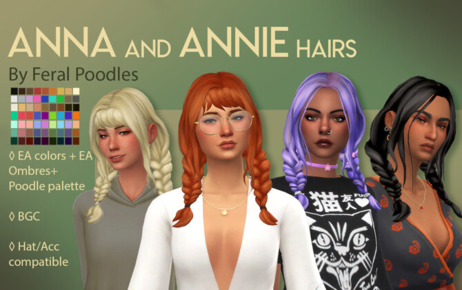 Sims 4 Anna and Annie Hairs at Feral Poodles